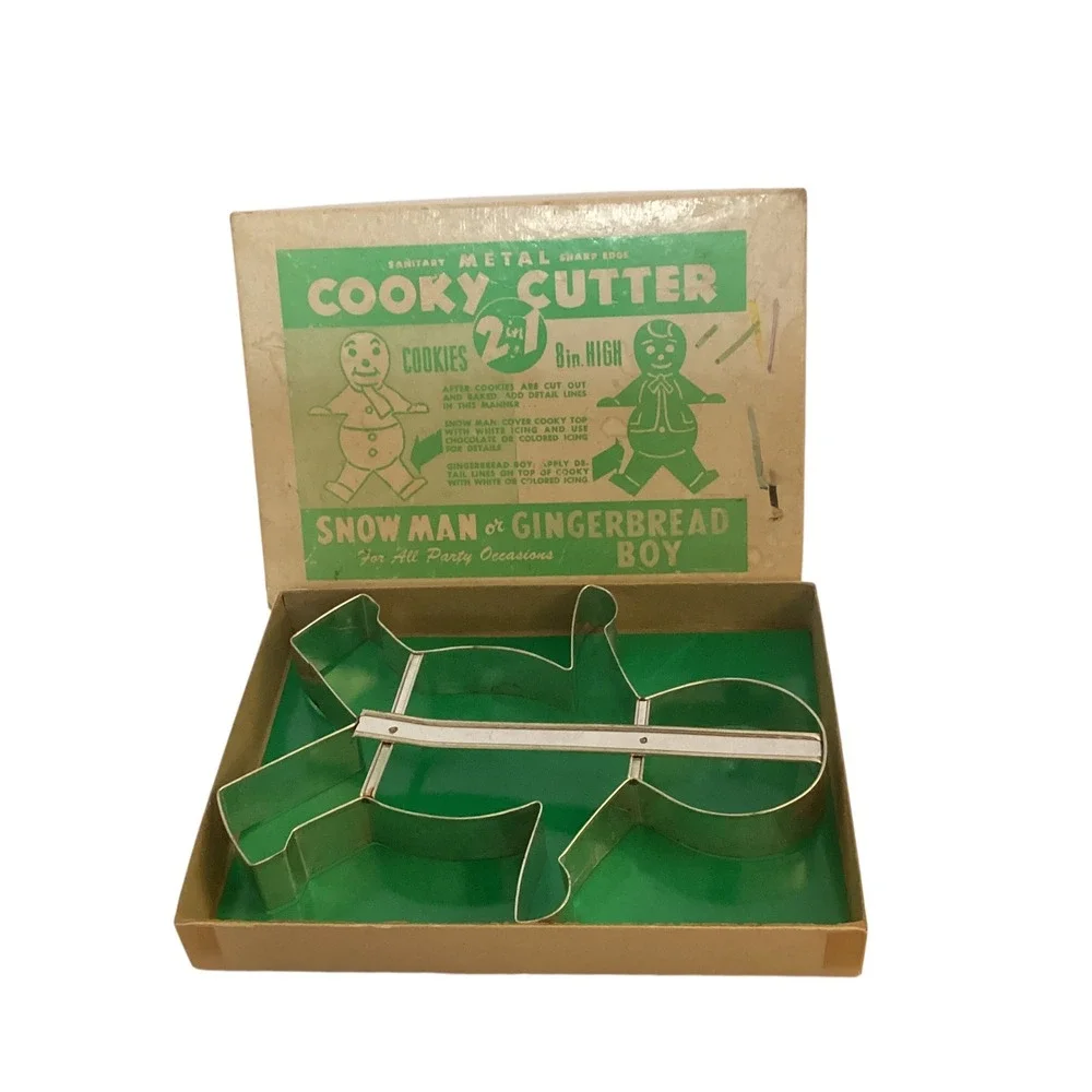 Vintage 8 Inch Metal Cookie Cutter 2-in-1 Snowman Gingerbread Boy Original Box